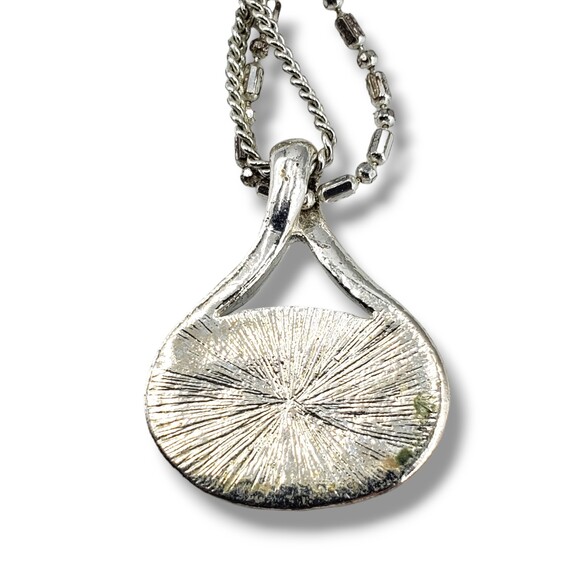 Green Cat Eye Center Silver Tone Pendant Double Strand Collar Choker Necklace - Picture 5 of 11